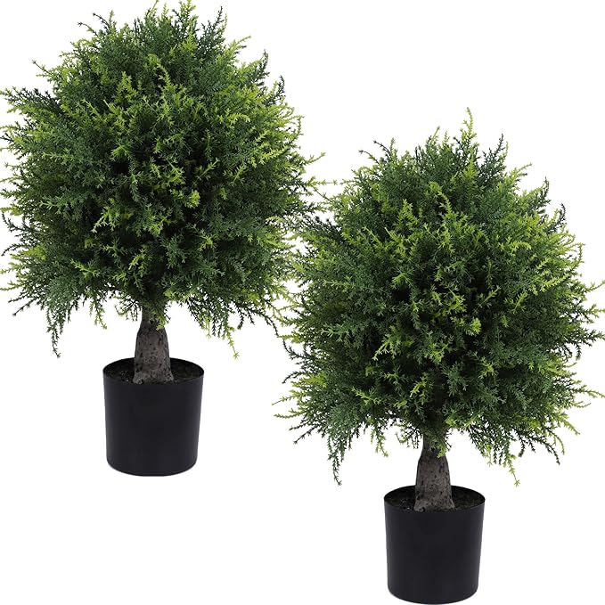 Artificial Cedar Topiary Trees 4FT Potted Fake Cypress Trees Faux Evergreen Plants