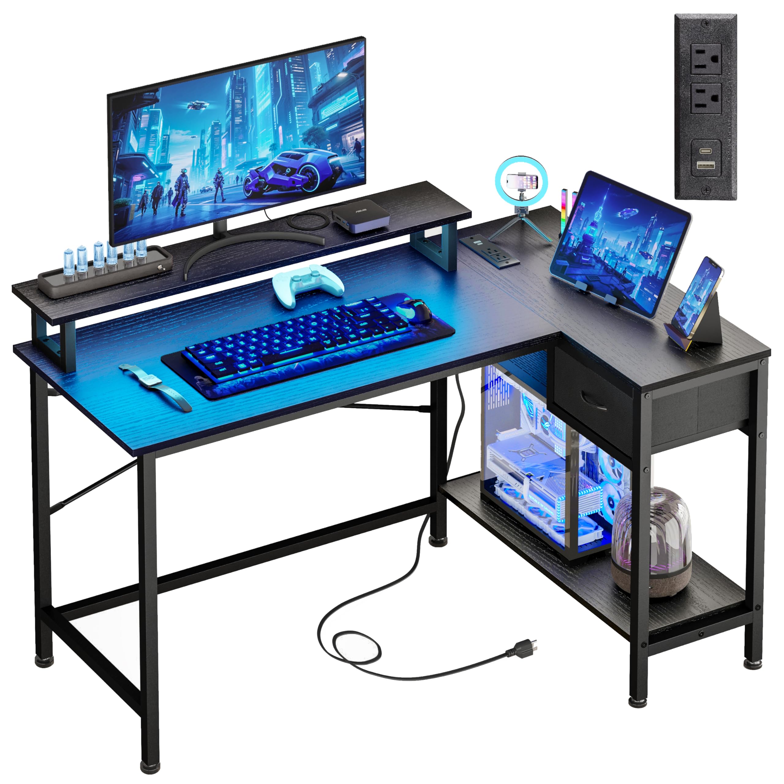 Gaming Desk for Bedroom L Shaped Small Corner Computer Desk