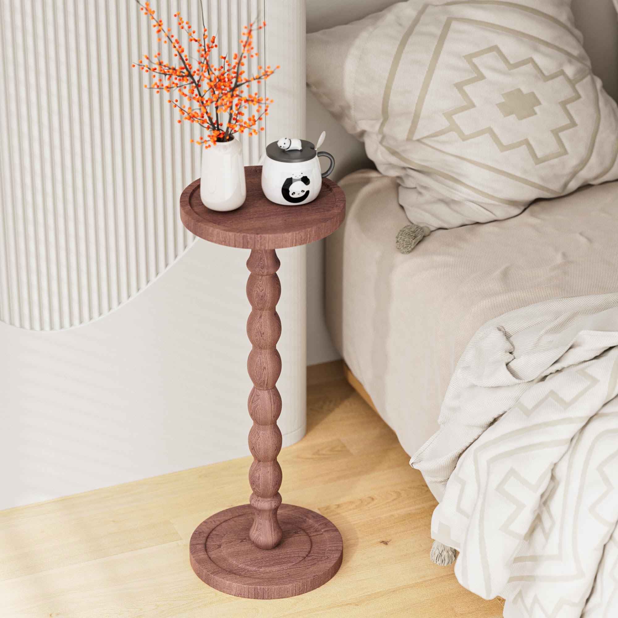 Solid Wood Drink Table, Rubber Wood‌ Small Round Side Table,living room