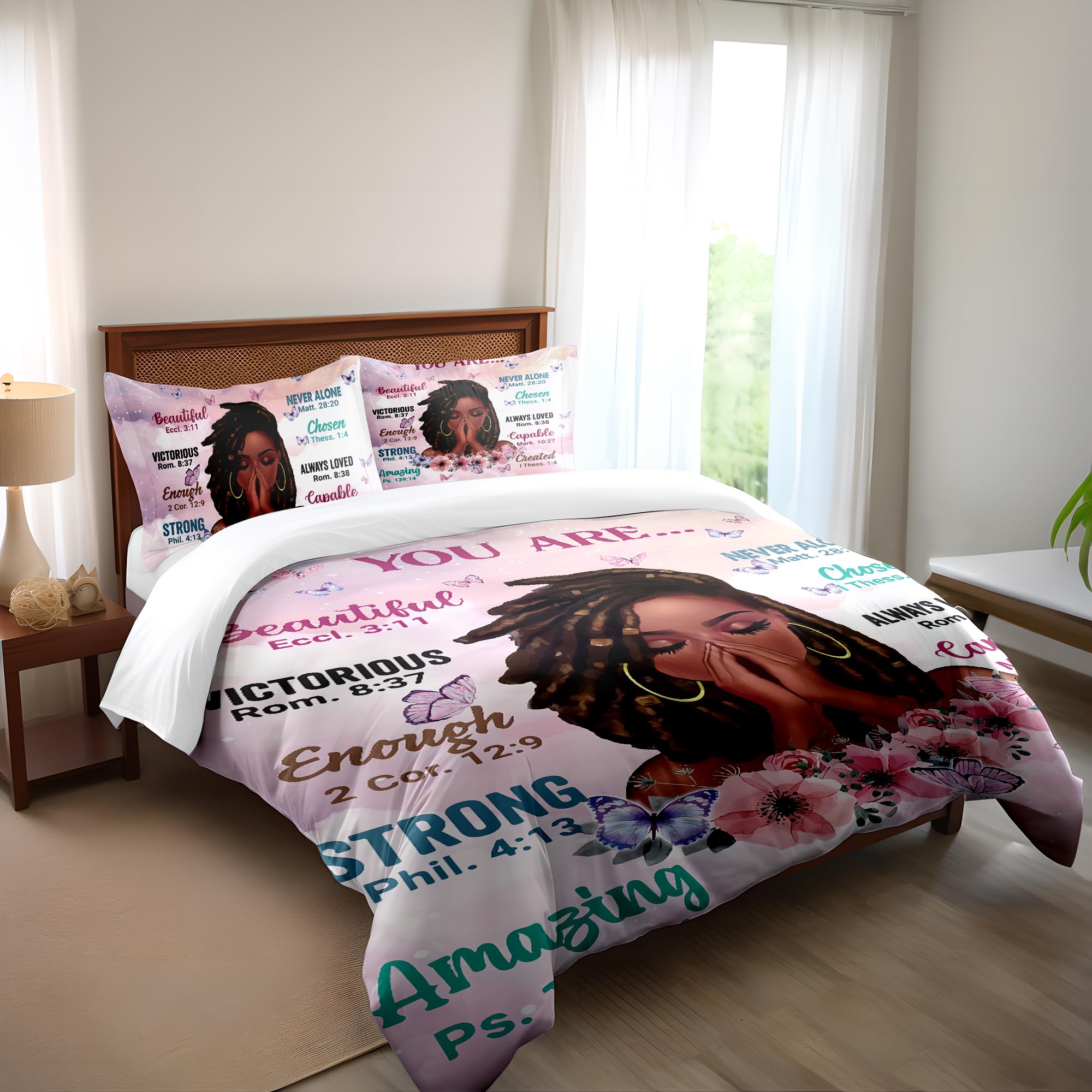 Kids Comforter Sets Full Size, Prayer Girl and African American Girl Inspirational