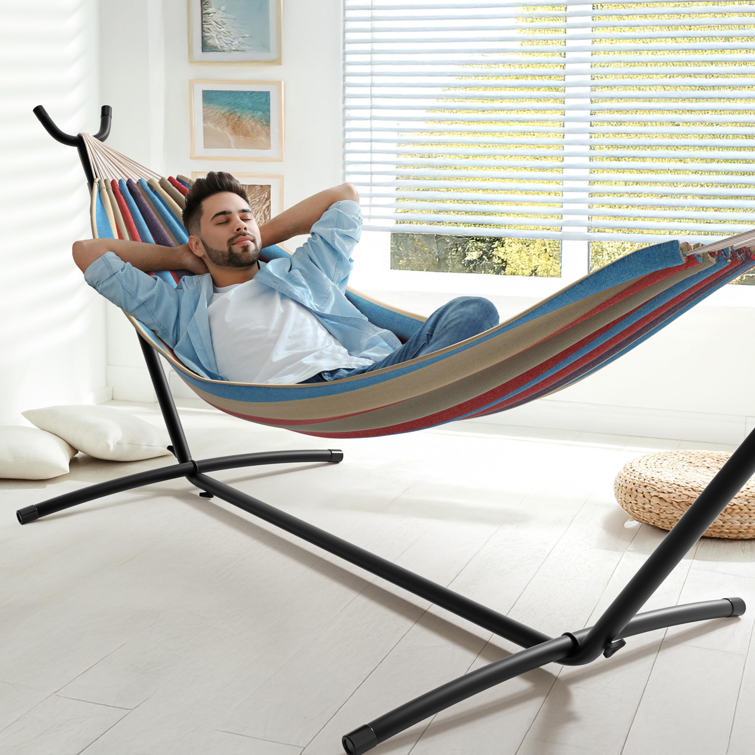 2-Person Luxury Hammock with Steel Stand- Premium Cotton Blend 60" Large