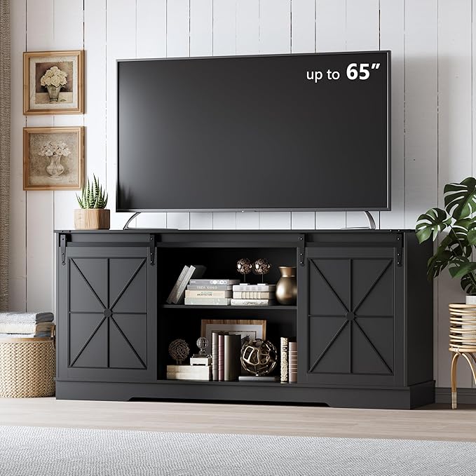 Stand for 65/60/55 Inch Tvs, Rustic Entertainment Center with Storage Cabinets