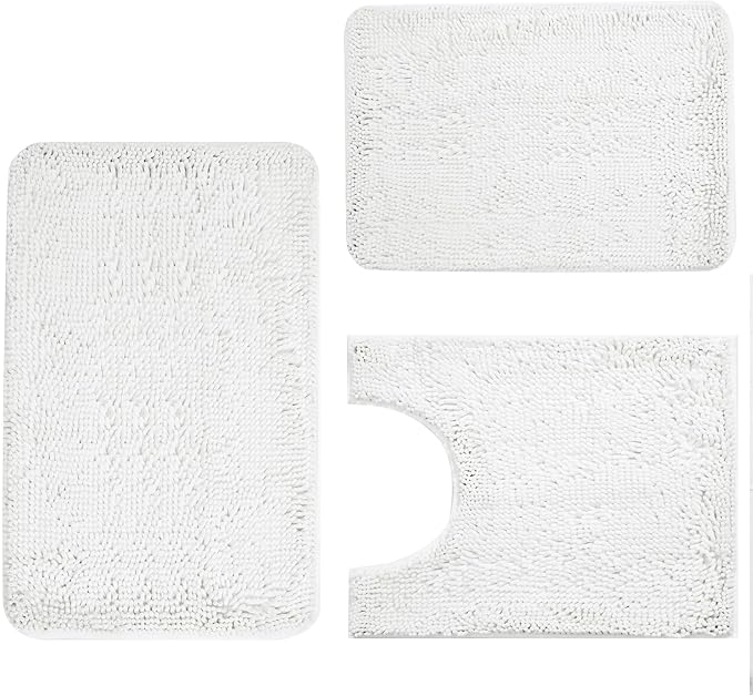 Luxury 3-Piece Bathroom Rug Set – Ultra Soft & Absorbent Chenille Bath Mats – Quick-Dry