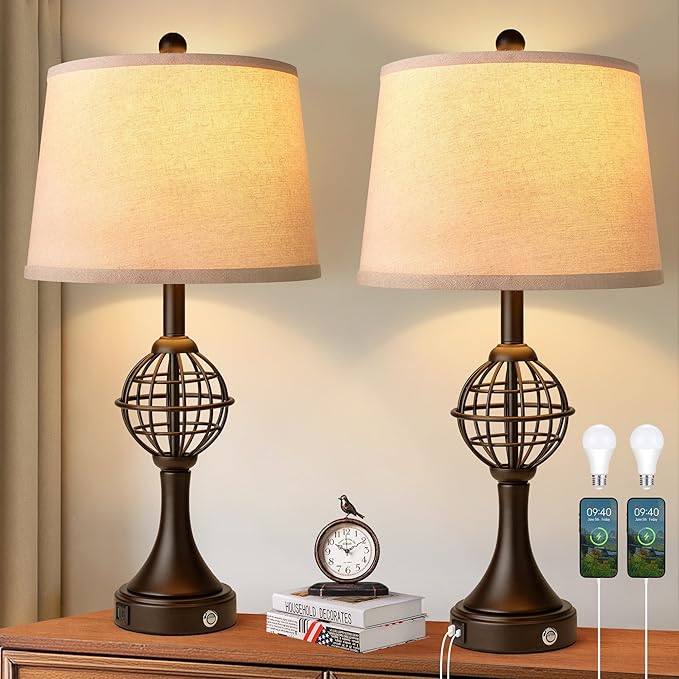 Table Lamps for Living Room Set of 2, 3-Way Dimmable Touch Lamps