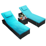 3 Piece Set, Includes 2 Wicker Chaise Lounge Chairs for Outdoors with Matching Side Table