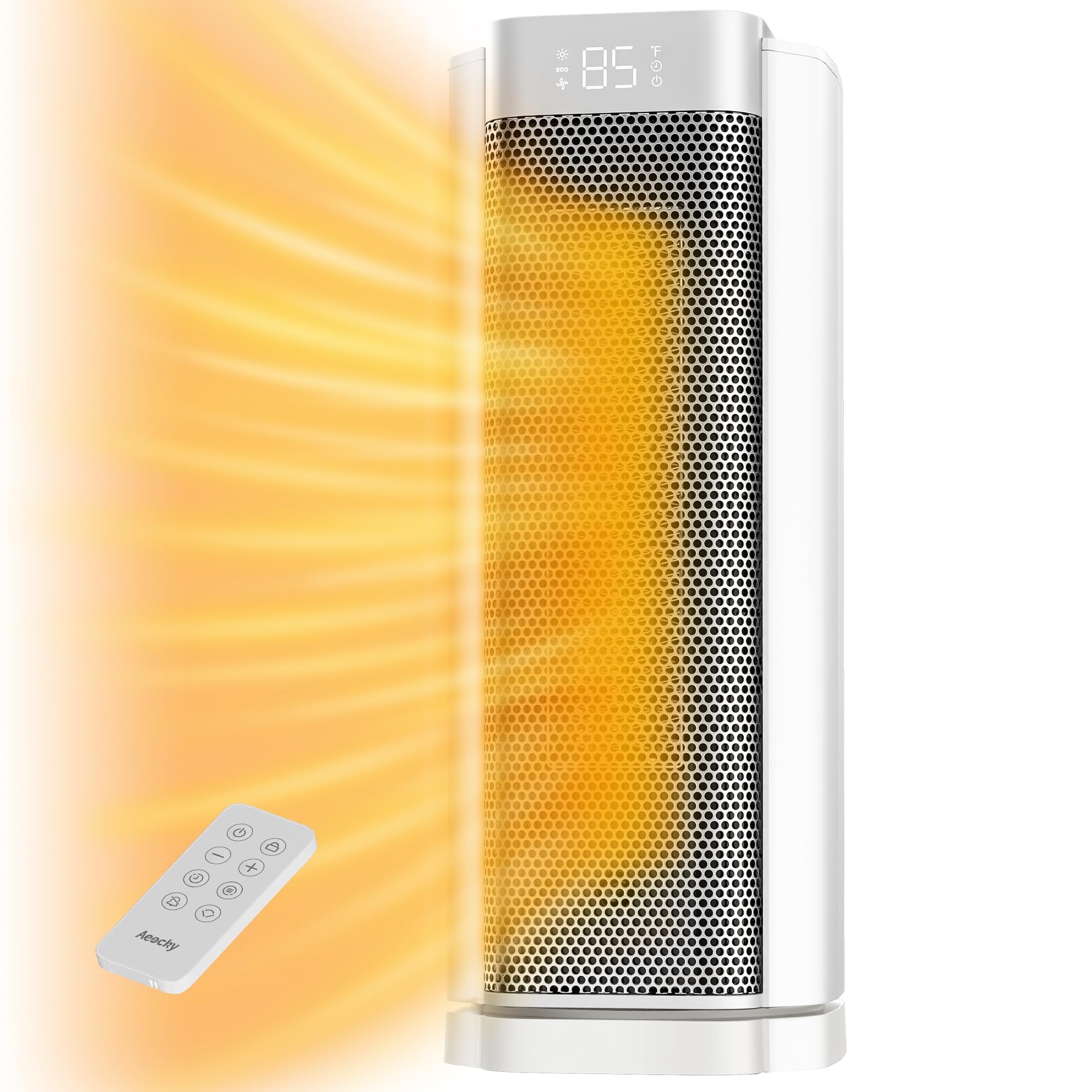 3rd-Gen AEOCKY Space Heater with AI Thermostat, 1500W PTC Electric Heaters for Indoor Use With Remote, 70° Oscillation, Utmost Silence, Safe Portable for Office, Bedroom, Room, Home (White)