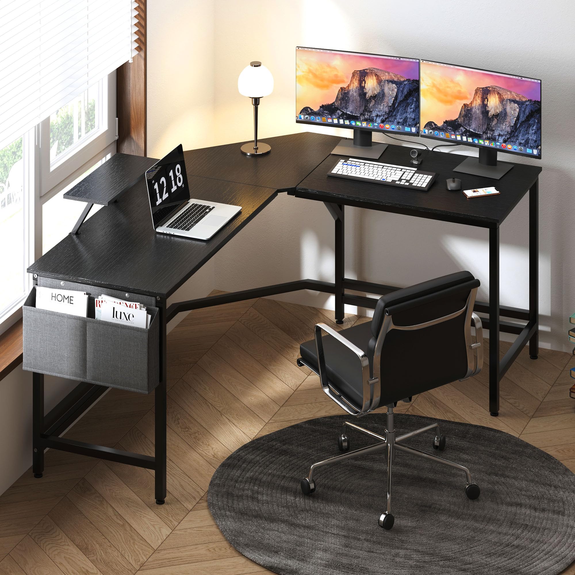 L-Shaped Desk with Side Storage Bag, L Shape Computer Desk