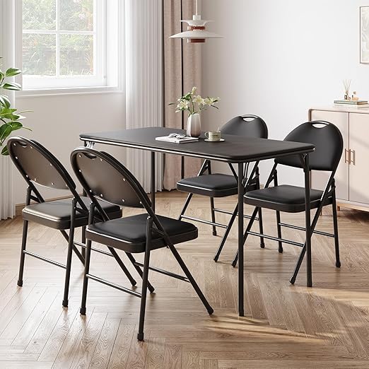 Folding Table and Chairs, 5 Piece Folding Card Table and Chairs Set