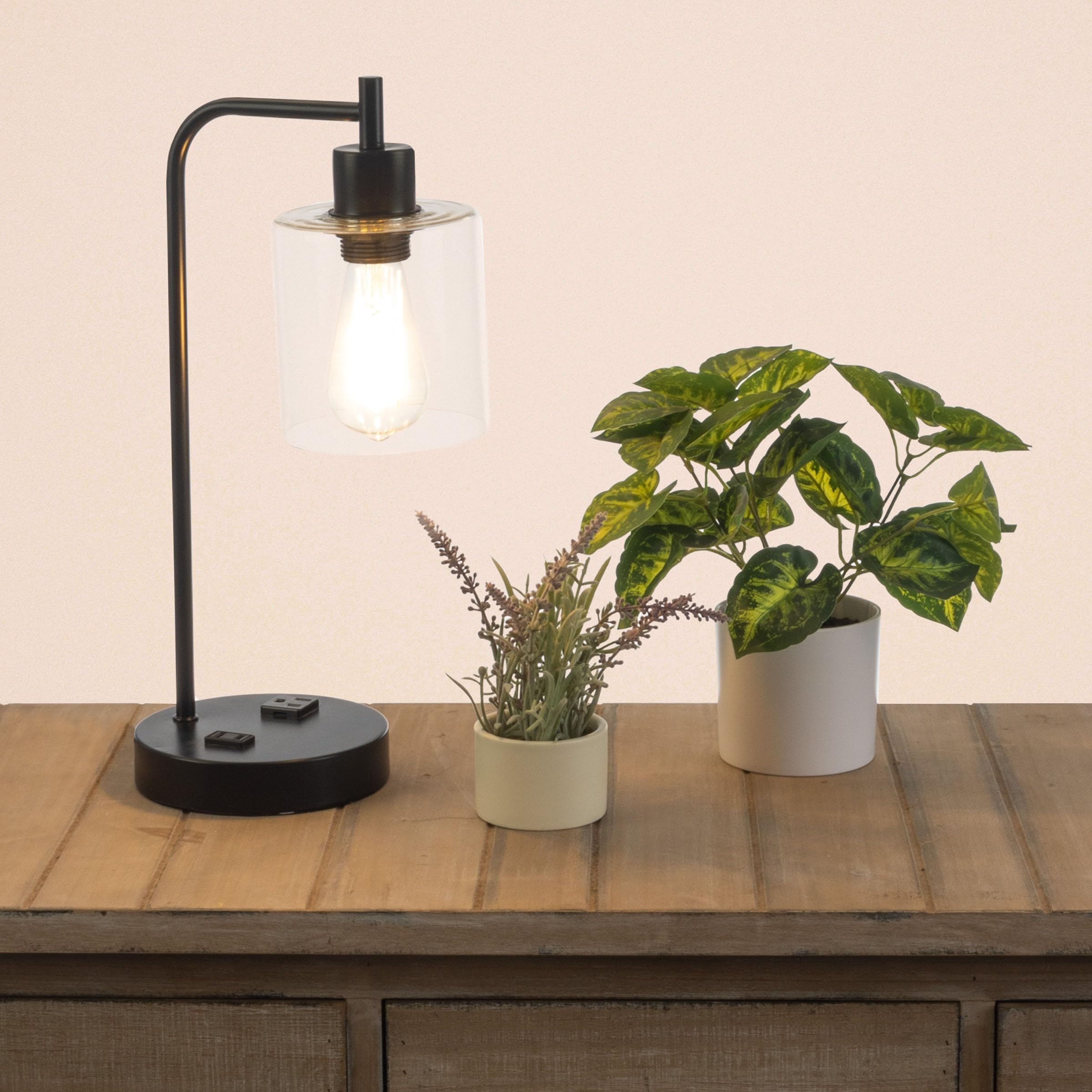 2 Table Lamps - Industrial Lamps with USB Ports, Touch Control, and Edison Bulb