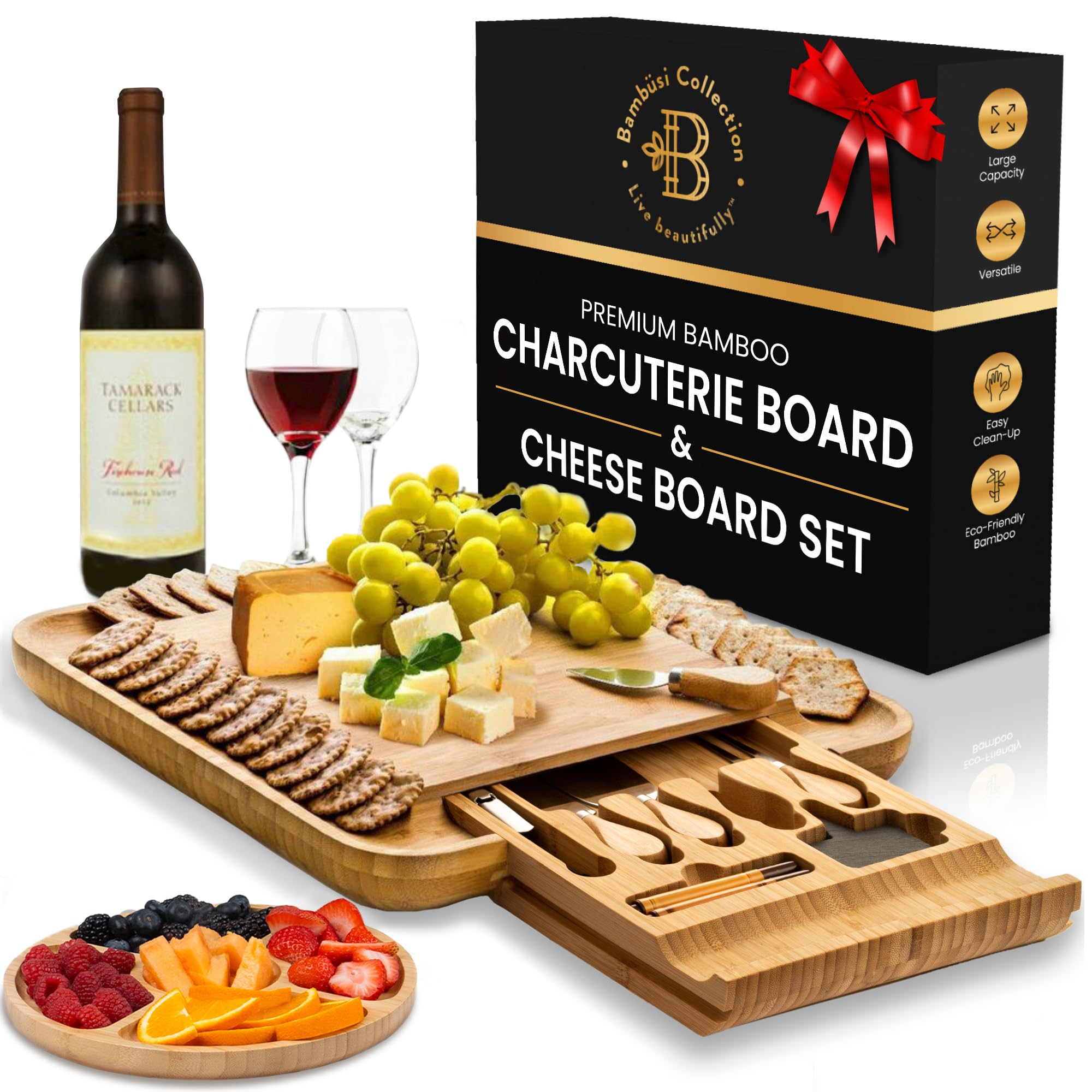 Charcuterie Board Gift Set - Bamboo Cheese Board & Knife Set
