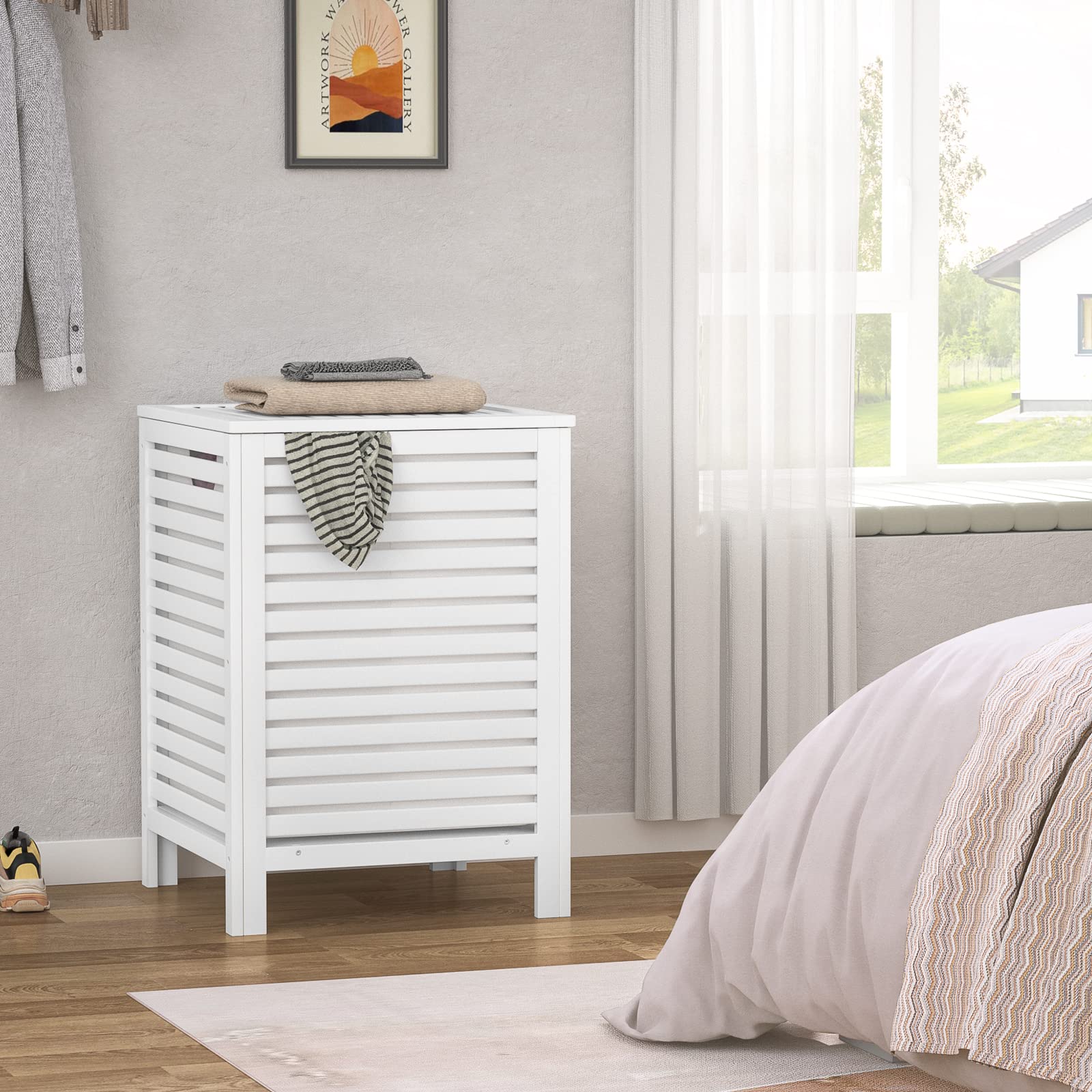 Bamboo Laundry Hamper with Lid, 120L Large Clothes Laundry Sorter