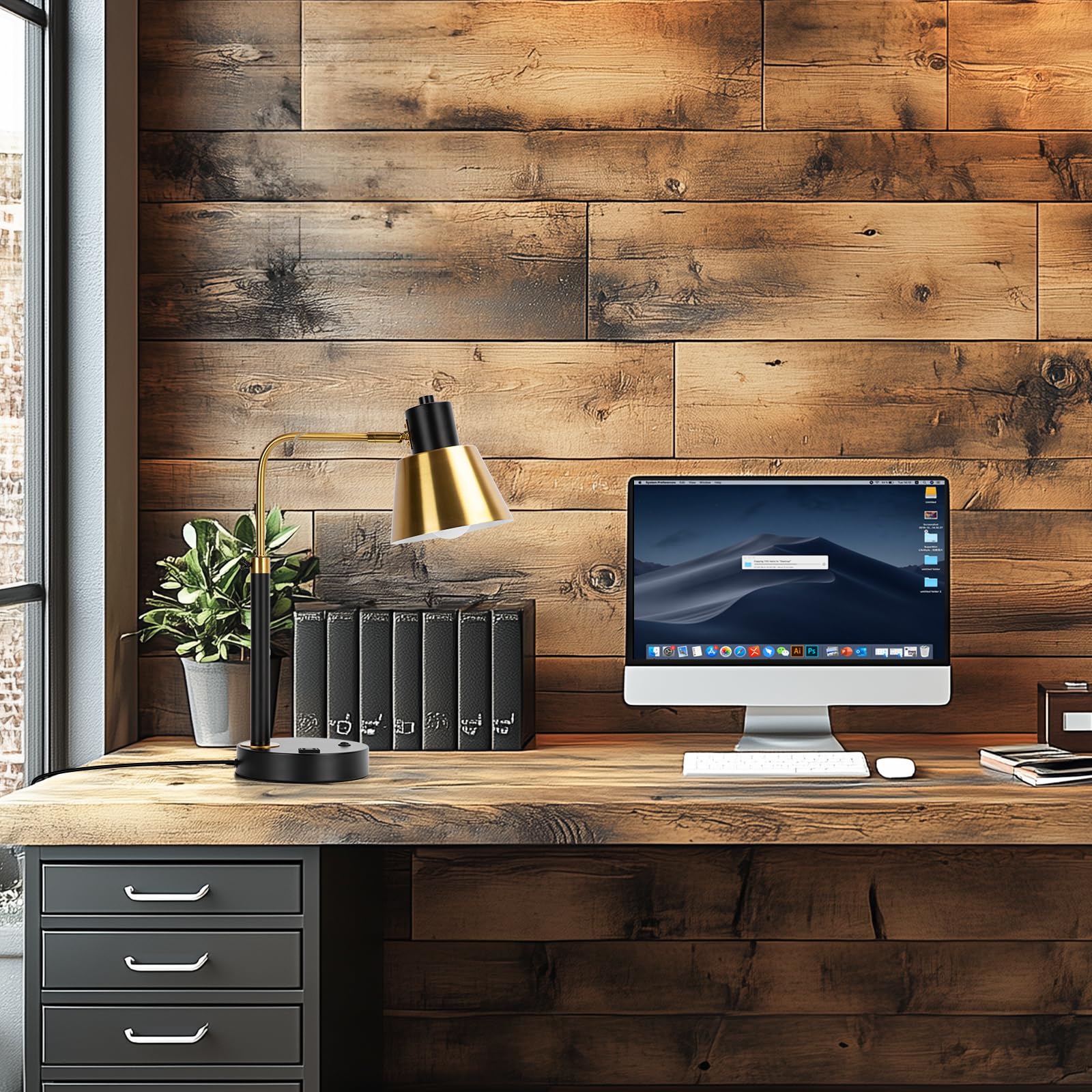 Desk Lamp with USB/Type C Charging Port & AC Outlet, Easy Assembly Heavy Base