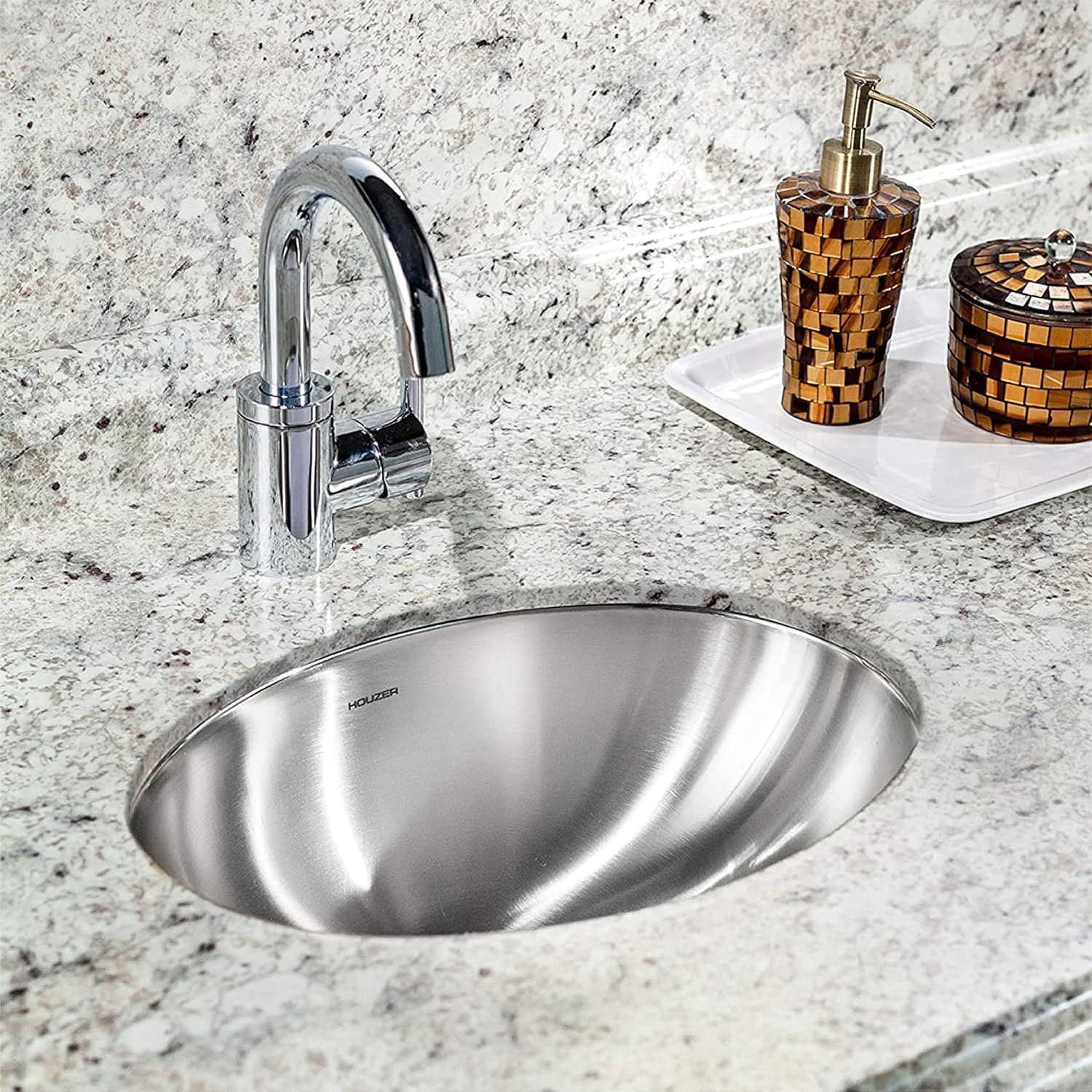 Stainless Steel Drop-in Oval Bathroom Sink, 17.75 x 15.5 Inch, Single Bowl