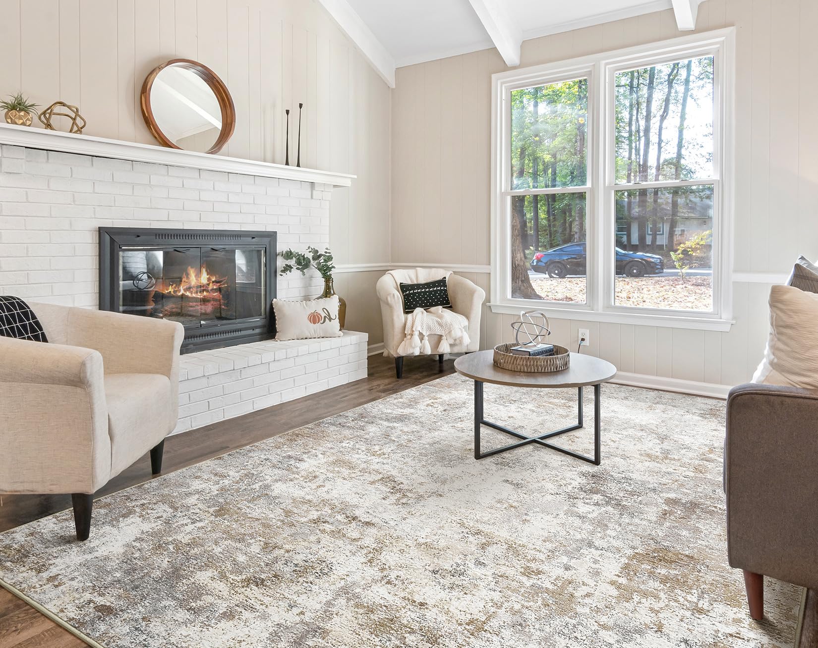 9x12 Area Rug Living Room Rugs - Washable Neutral Modern Abstract Soft Thin Large Rug