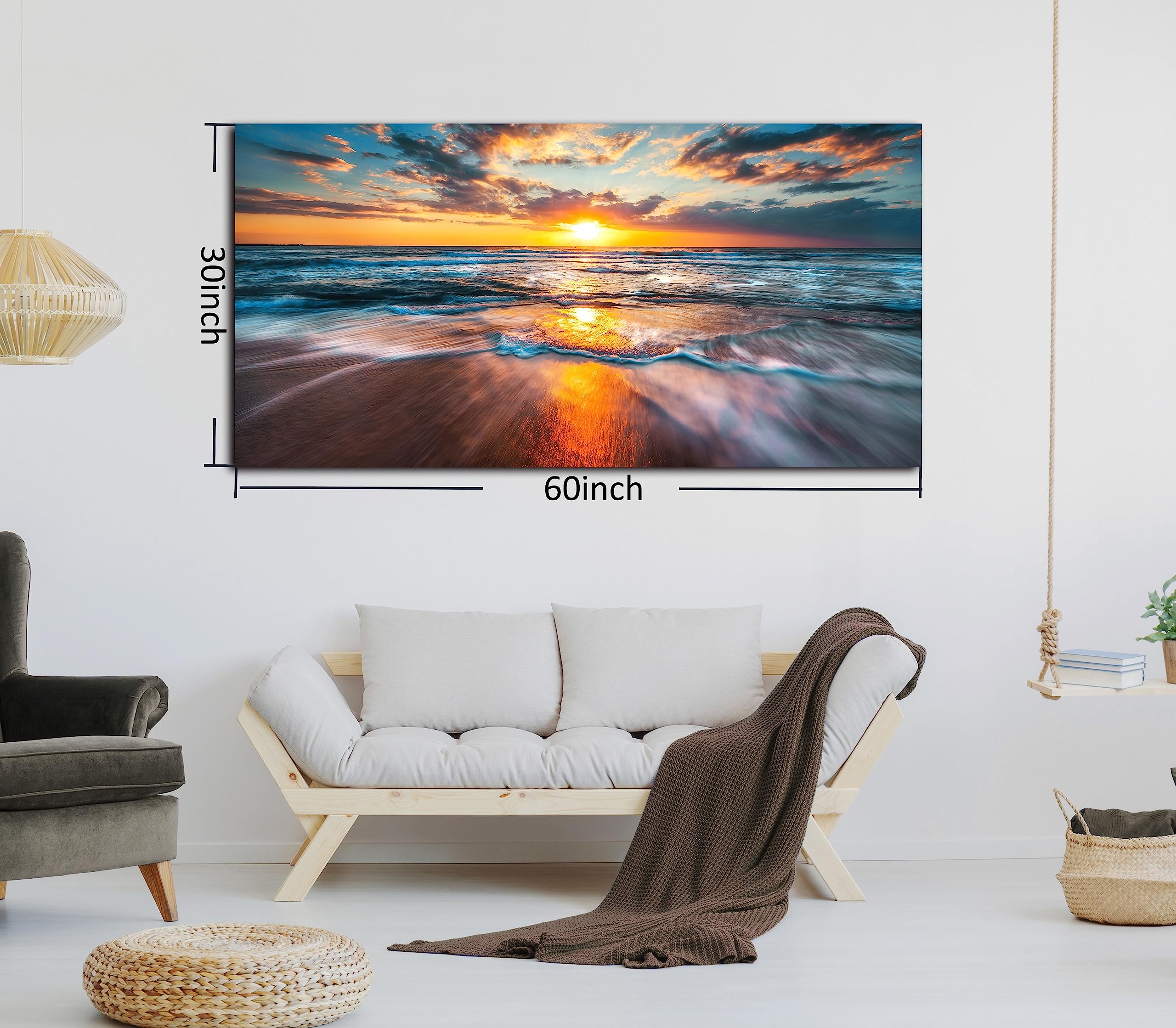Ocean Wall Art for Living Room, Large Coastal Beach Canvas Wall Decor for Bedroom