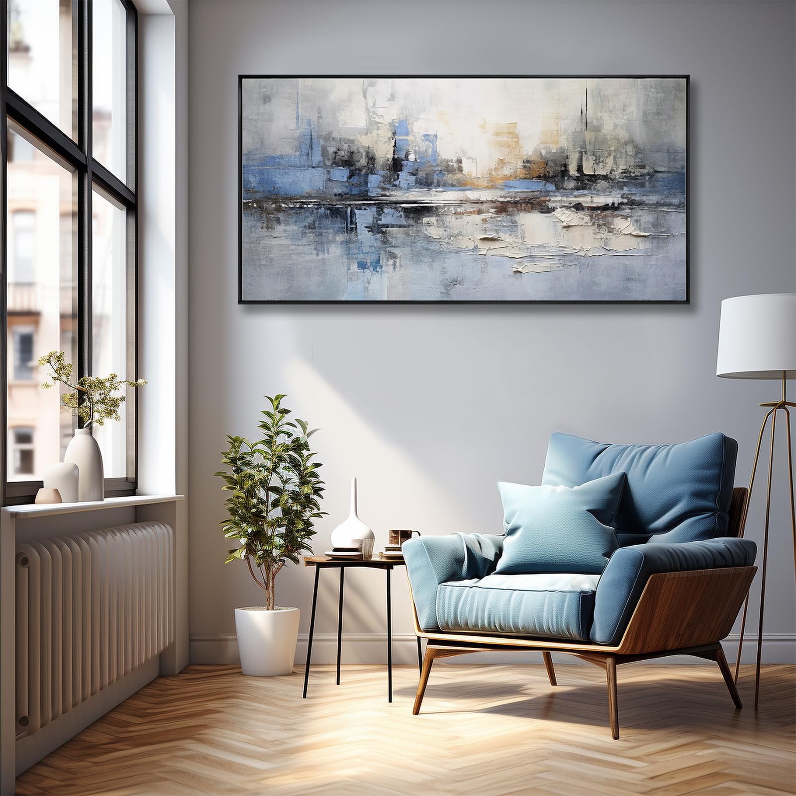 Black Line Canvas Pictures Gray Decorative Painting 29"x58" Wood Wall Art Modern Art Print