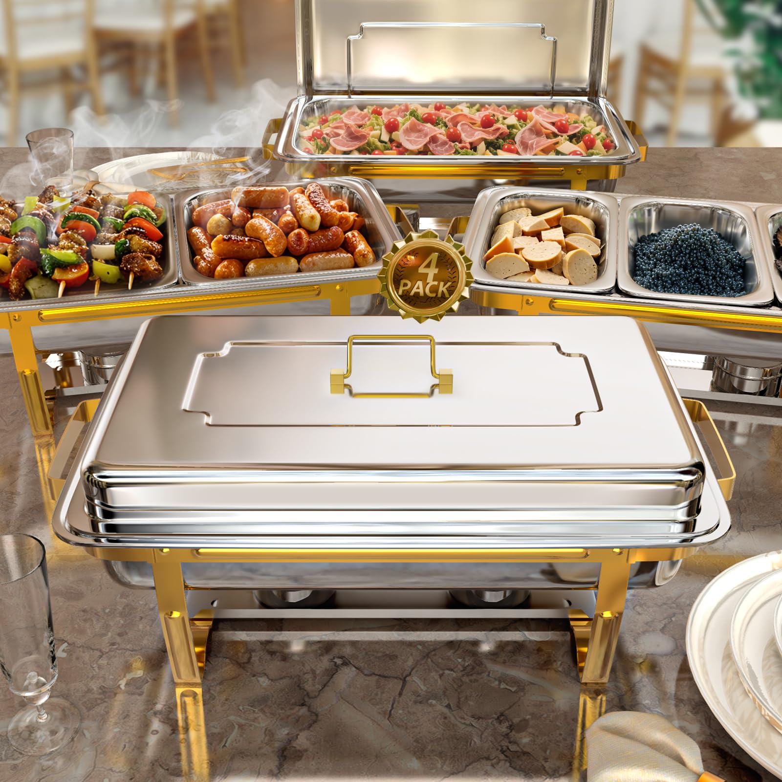 9Qt 4 Pack [Multiple Food Pans] Chafing Dishes for Buffet | Chafing Dish