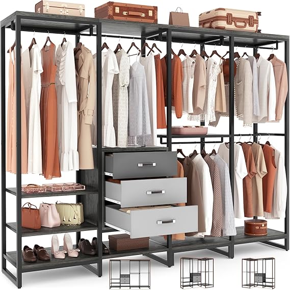 Wood Clothes Rack Wardrobe Closets for Hanging Clothes Heavy Duty Garment Rack