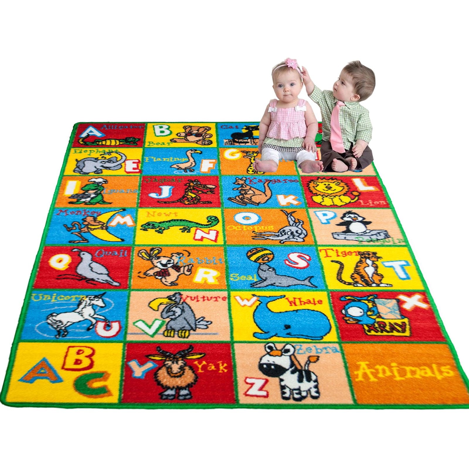 Kids Rug Alphabet Animals Area Rug 3' x 5' Children Area Rug for Playroom & Nursery