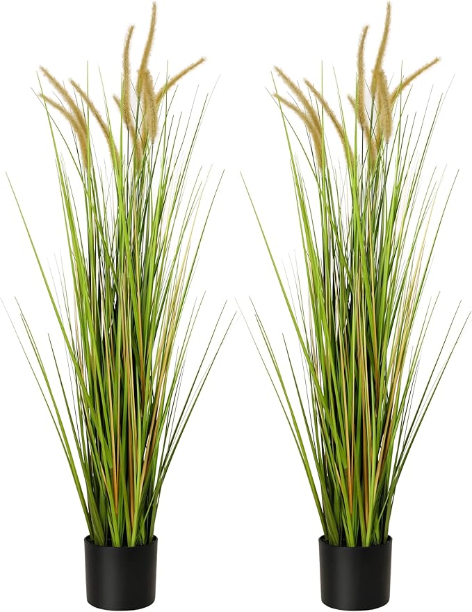 4ft 2-Pack Artificial Horsetail Reed Grasses, 47.2in Tall Indoor Outdoor Fake Grass Plant