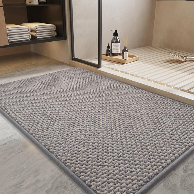 Bath Mat-Super Absorbent Chenille Bathroom Mats-Rubber Backed Bath Mats