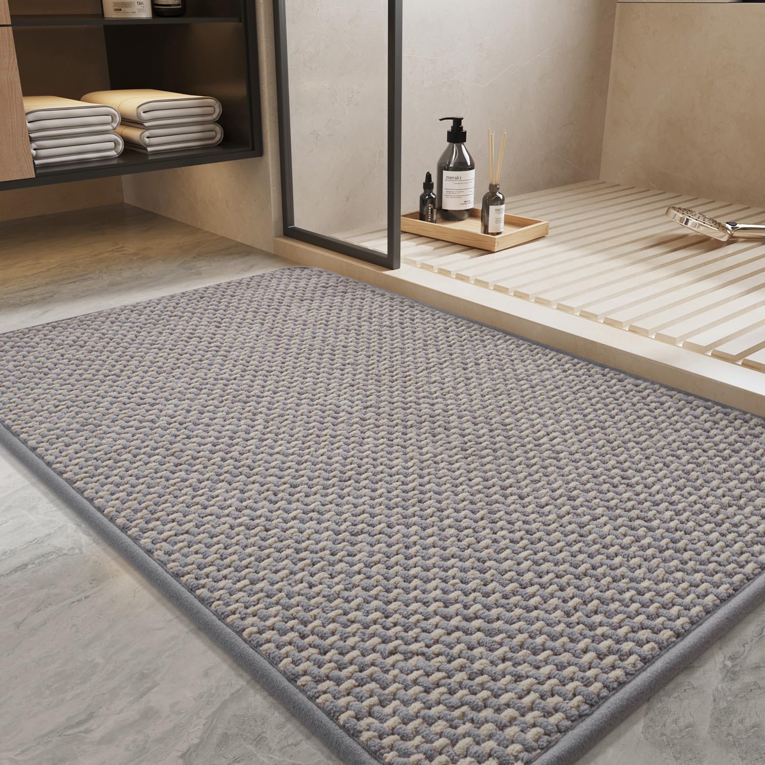 Bath Mat-Super Absorbent Chenille Bathroom Mats-Rubber Backed Bath Mats