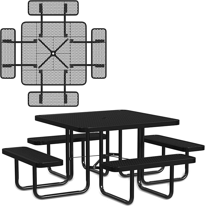 Heavy-Duty Square Picnic Table, Portable, Made with Heavy-Gauge Metal