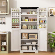 Kitchen Pantry Cabinet, Freestanding Farmhouse Storage Cabinet with 8 Door Shelves