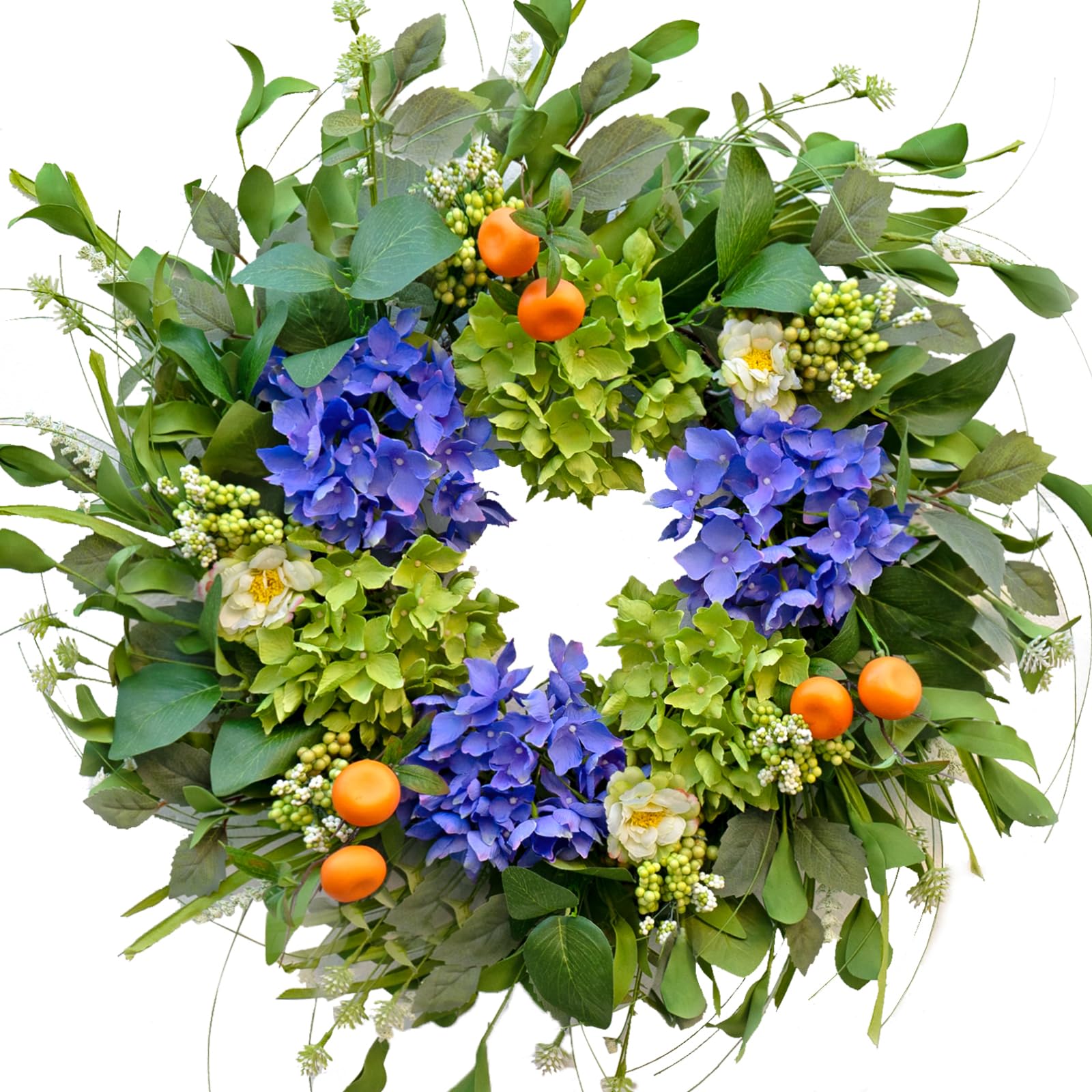 Wreaths for Front Door, Soomeir Spring Door Wreath Outside, Artificial Hydrangea Wreaths