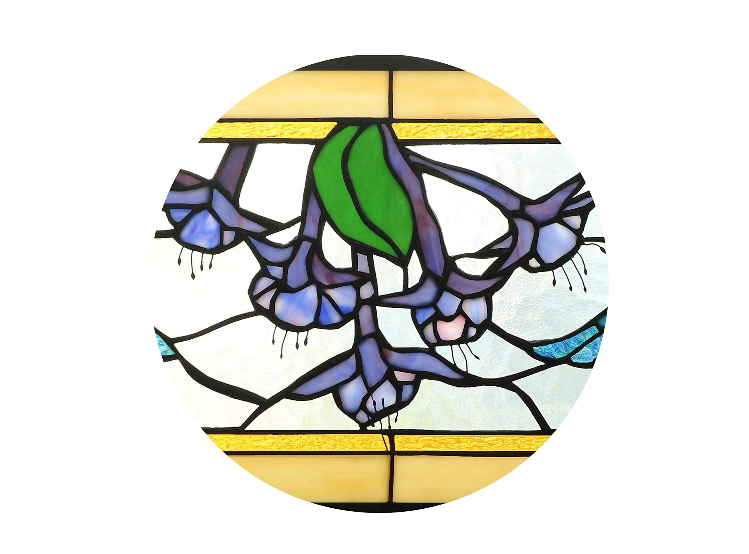 Tiffany Style Stained Glass Hummingbirds Fuchsia Horizontal Art Glass Panel 10" x 32"
