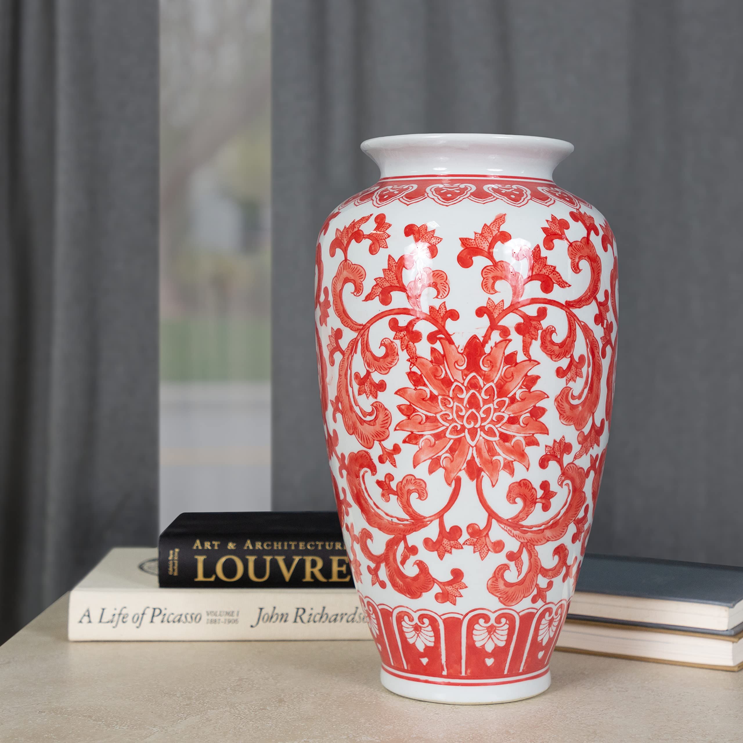 Luden Vase in Red and White, 8”D x 15” H