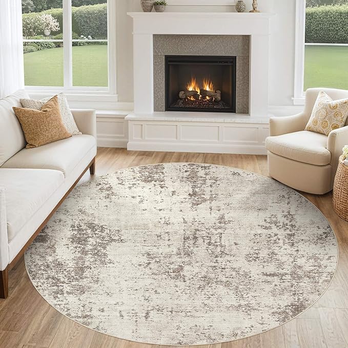9x12 Area Rug Living Room Rugs - Washable Neutral Modern Abstract Soft Thin Large Rug