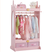 Storage with Mirror, Kids Armoire with Non-Woven Drawers, Open Costume