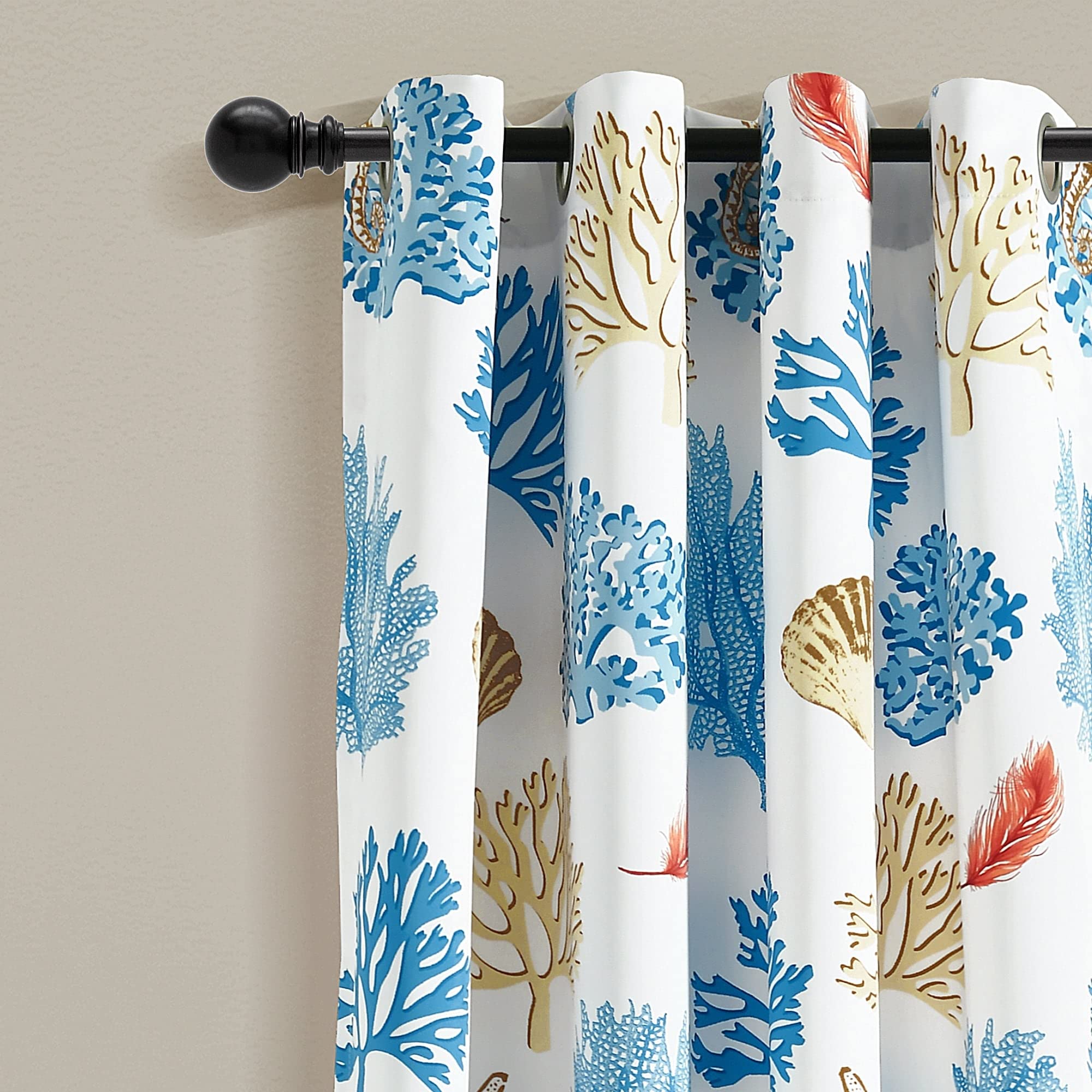 Coastal Reef Feather Light Filtering Window Curtain Panel, Single Panel