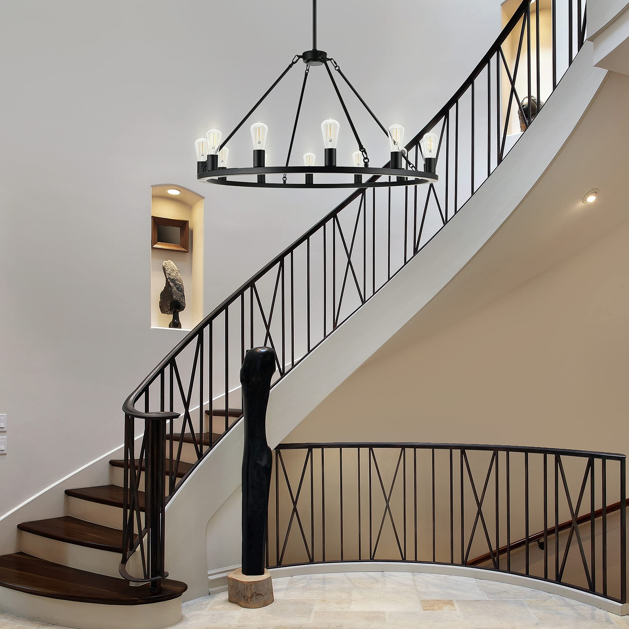 Sonoro Black Chandelier Dining Room Light Fixture Large Wagon Wheel Chandelier