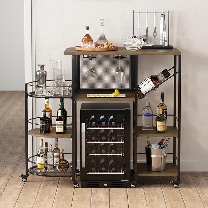 Home Bar Service Cart with Wine Rack and Glass Holder