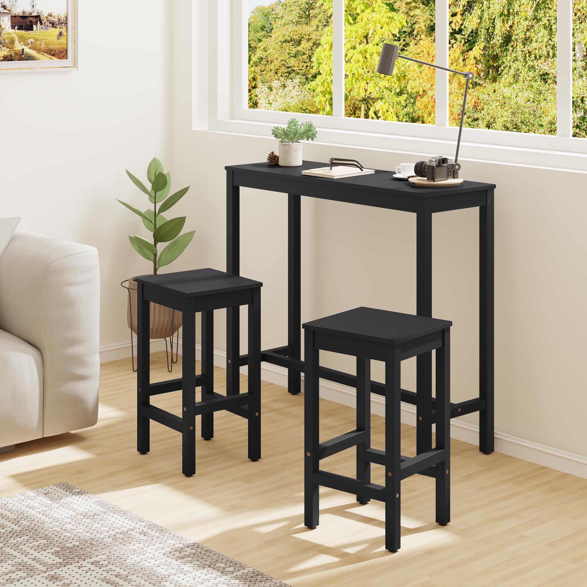 45 inch Bar Table and Chairs Set, Rectangular Counter Height Table Set