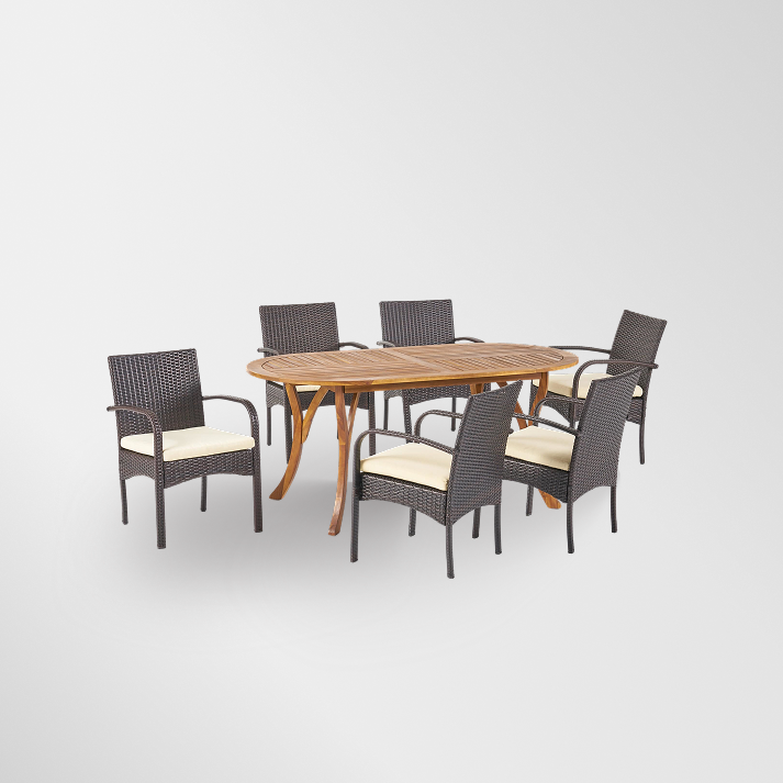 Christopher Knight Home Outdoor 7 Piece Acacia Wood and Wicker Dining Set