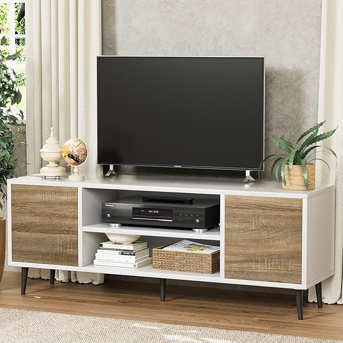 TV Stand for 65" Television, Entertainment Center with Two Storage Cabinets