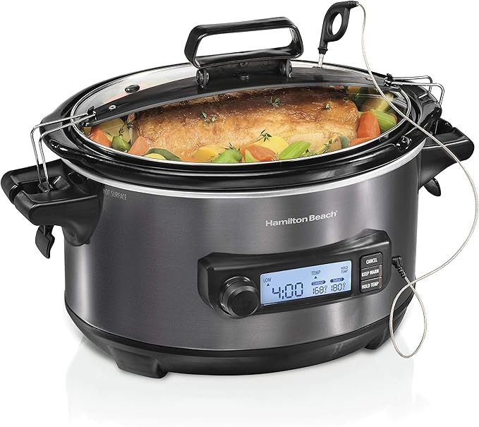 Portable 6 Quart Set & Forget Digital Programmable Slow Cooker with Lid Lock