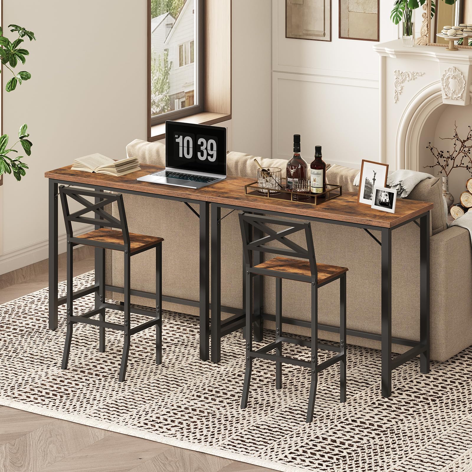 Narrow Bar Table, 63-Inch Pub Table for Dining Room, Counter Bar Tables
