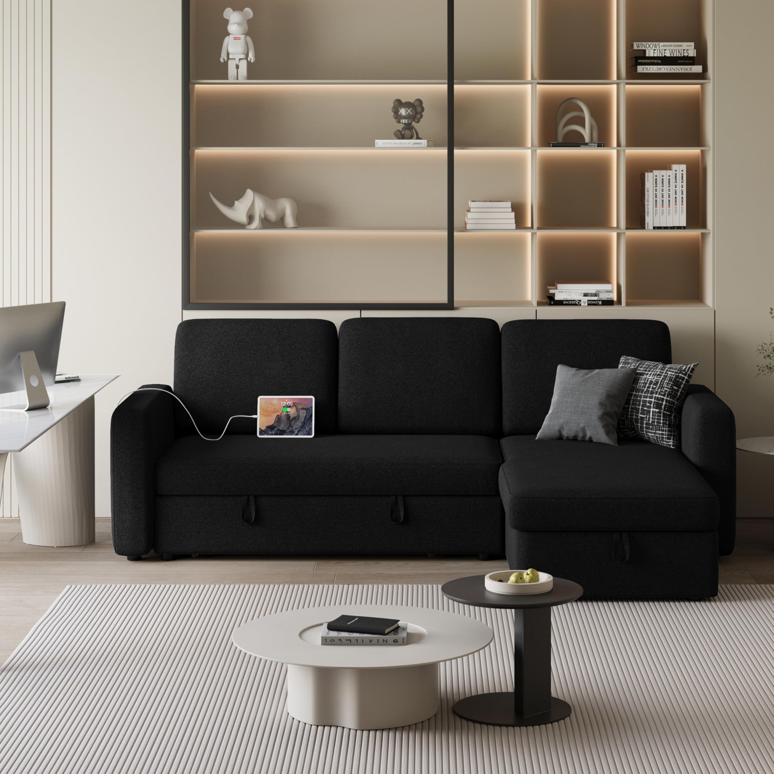 Sectional Sofa L-Shaped Sofa Couch Bed w/Chaise & USB