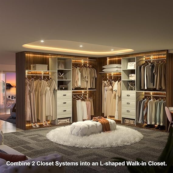 96 Inches Closet System, 8FT Walk In Closet Organizer with 3 Shelving Towers