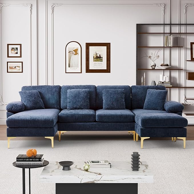 U Shaped Sectional Sofa Couch, 114" Convertible L Shaped Sofa