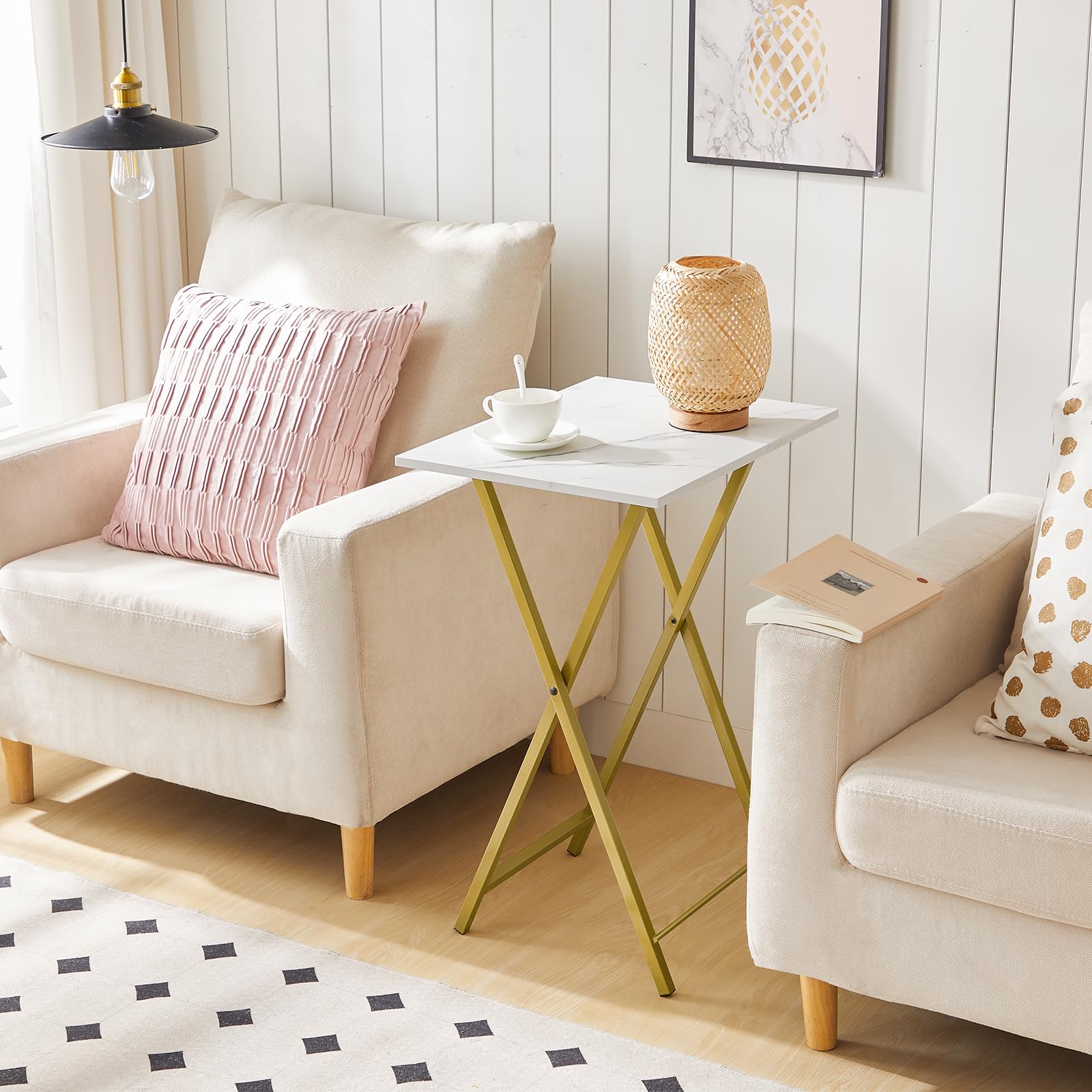 Folding TV Tray Tables, Set of 4 TV Trays with Storage Rack, Industrial Side Table