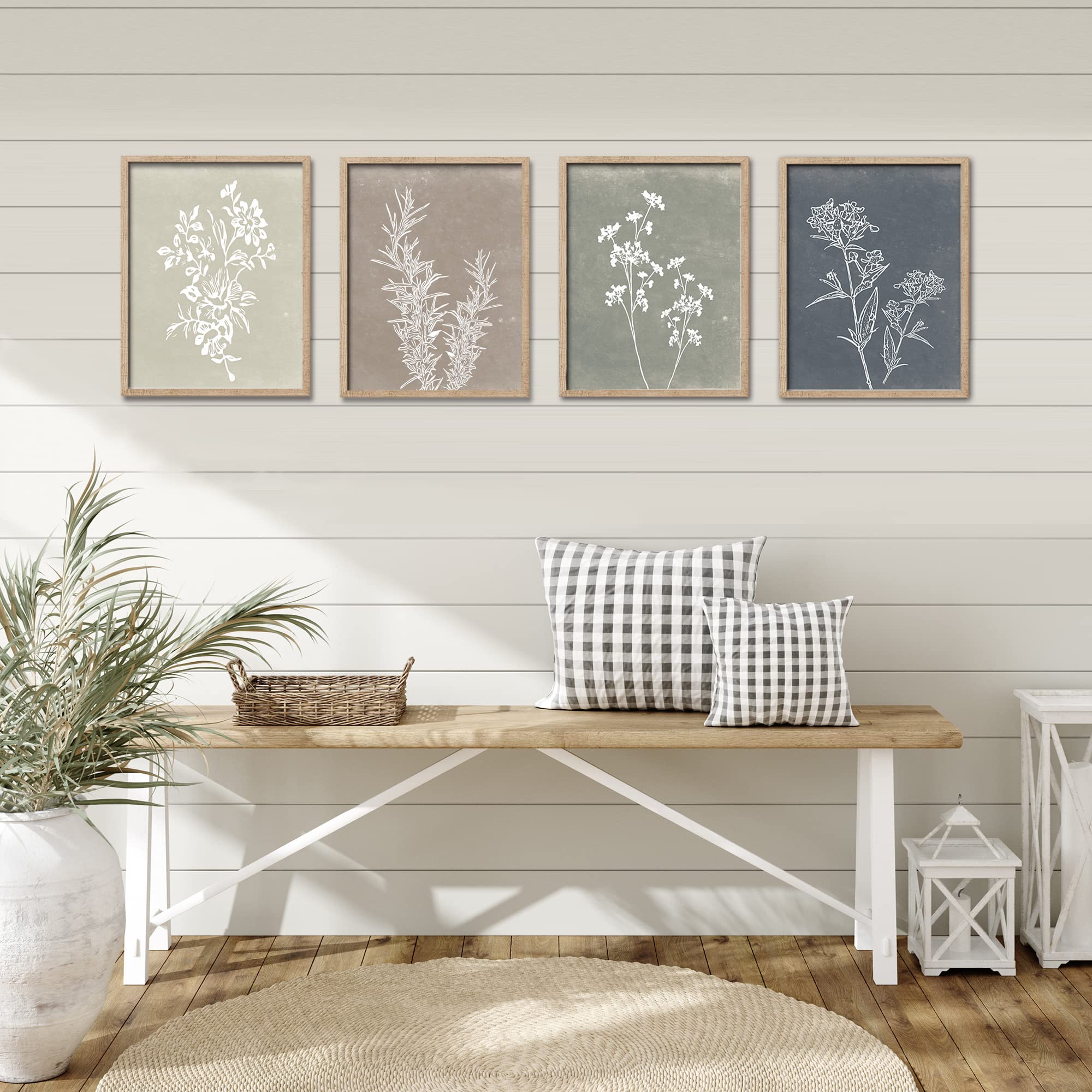 Framed Boho Wall Art Set of 4 for Wooded Minimalist Botanical Print Wall Art