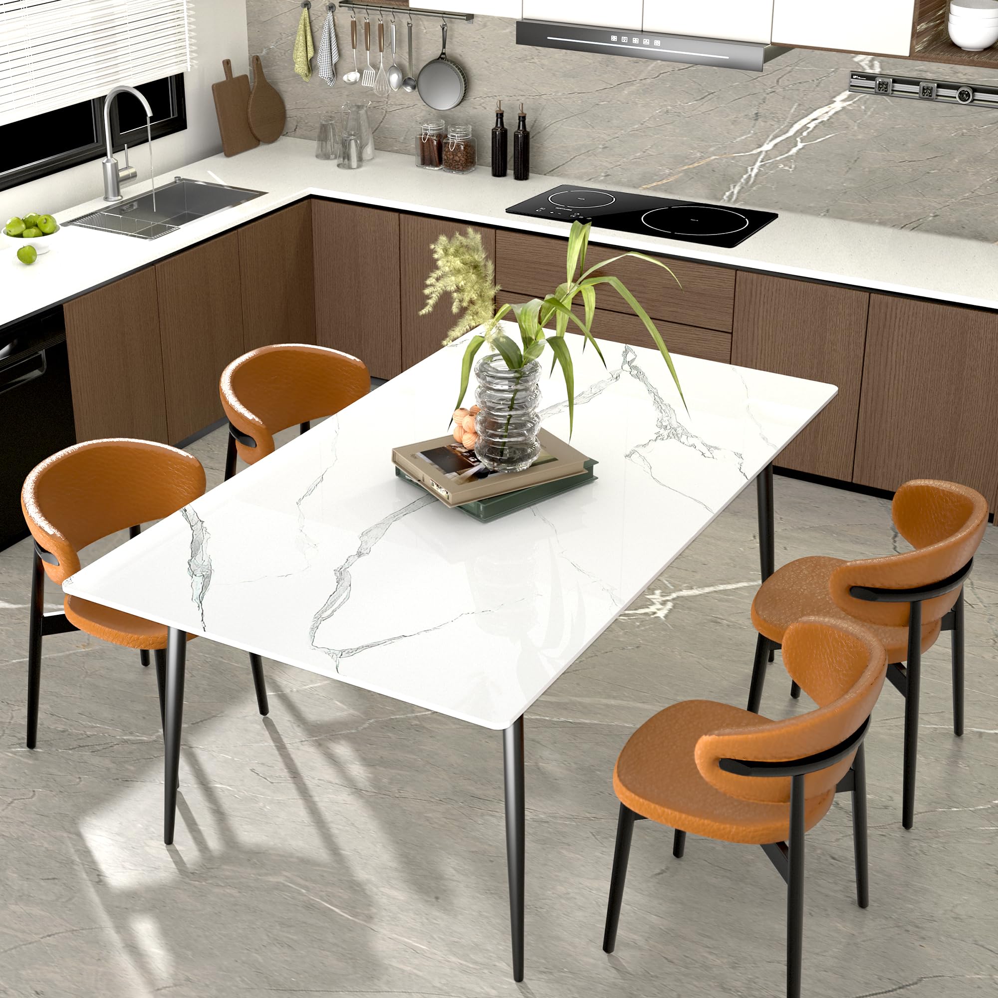 Dining Table, Sintered Stone Kitchen Table, 47" Grey Modern Rectangular Slate Patio Table