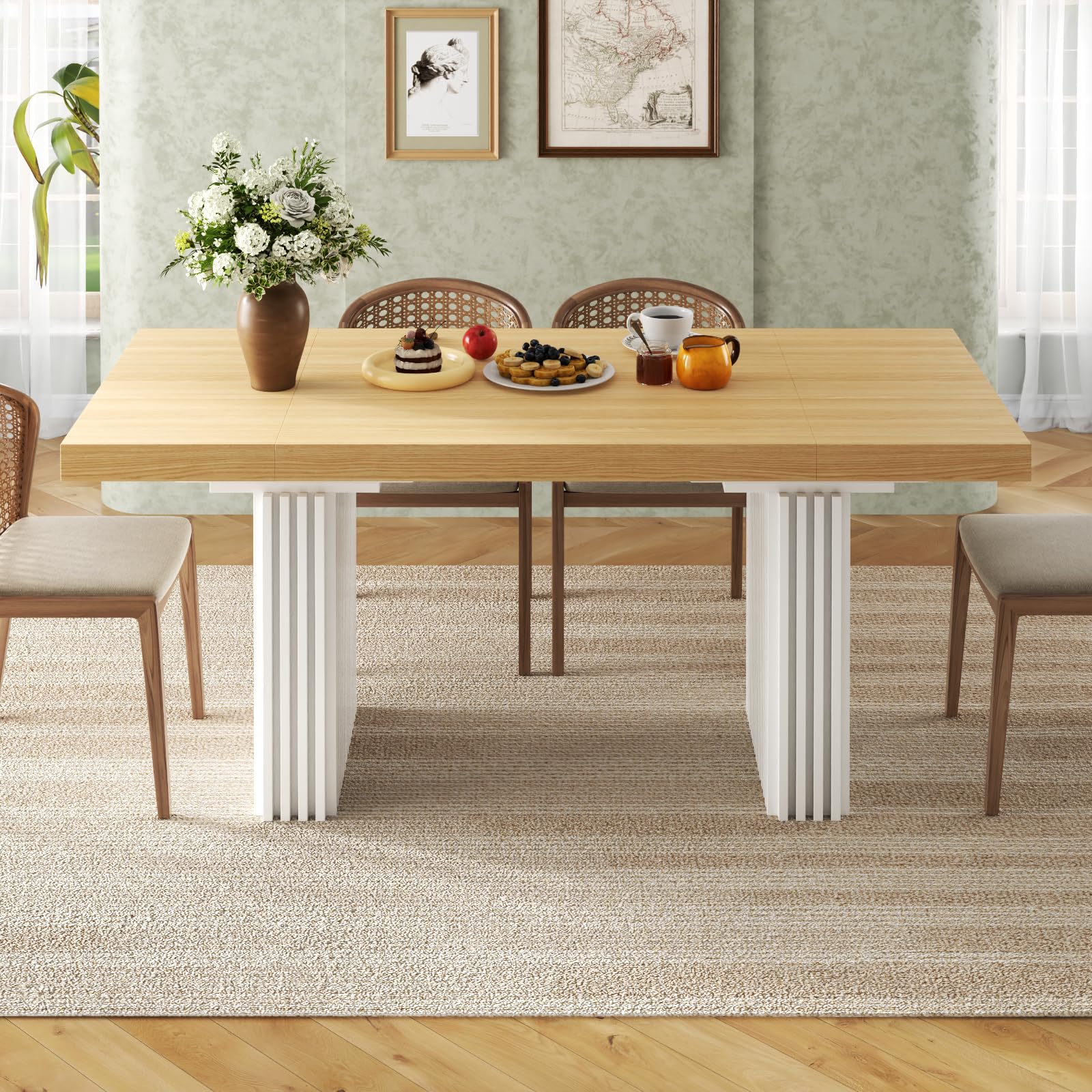 71 Inch Dining Table for 6-8,Modern Rectangle Kitchen Table with Ripple Legs