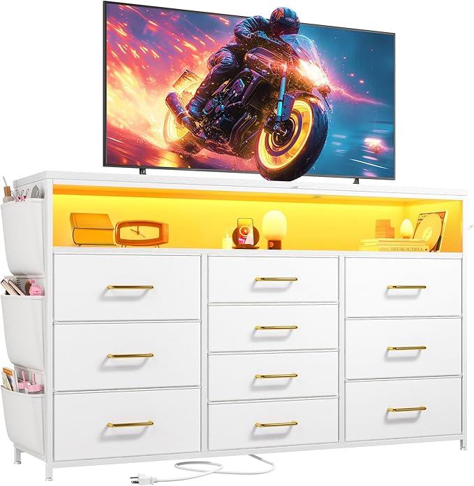 Dresser TV Stand with 10 Drawers for 55" TV Stand for Bedroom