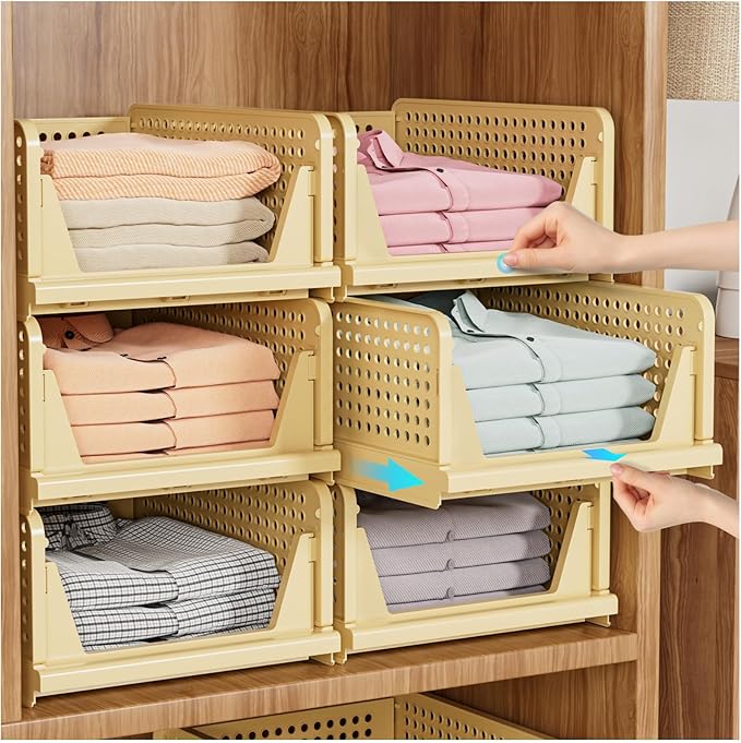 5 Pack Stackable Closet Storage Basket, Multifunctional & Foldable Closet Organizer